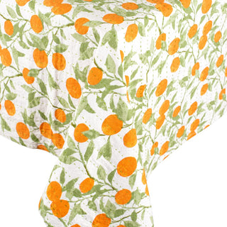 Caspari Orange Grove Cotton Reversible Kantha Quilted Table Cover - 70"x70" FTC010