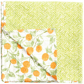 Caspari Orange Grove Cotton Reversible Kantha Quilted Table Cover - 70"x70" FTC010