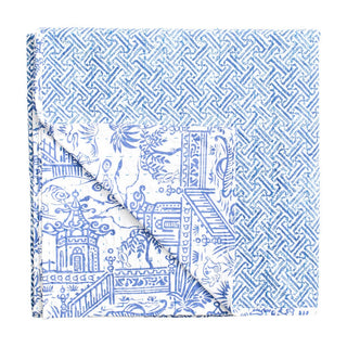 Caspari Pagoda Toile Blue&White-Reversible Fabc Cotton Tblcvr-70.5 X 70.5 Inch FTC012