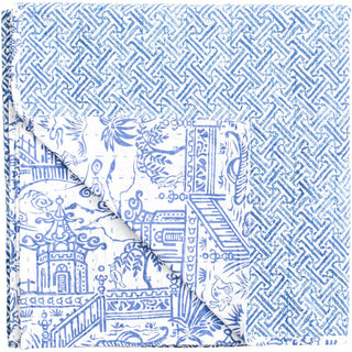 Caspari Pagoda Toile Blue&White-Reversible Fabc Cotton Tblcvr-70.5 X 70.5 Inch FTC012