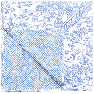 Caspari Pagoda Toile Blue&White-Reversible Fabc Cotton Tblcvr-70.5 X 70.5 Inch FTC012