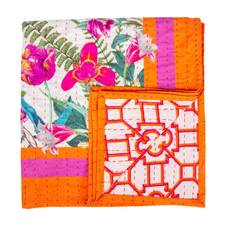Caspari La Dolce Vita Kantha Quilt-Fuch/Ora Fabc Cotton Tblcvr-70.5 X 70.5 Inch FTC013