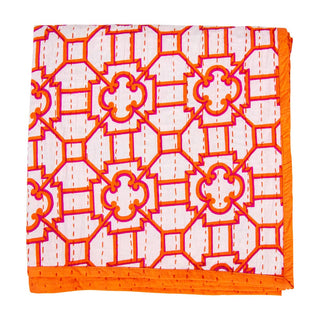 Caspari La Dolce Vita Kantha Quilt-Fuch/Ora Fabc Cotton Tblcvr-70.5 X 70.5 Inch FTC013