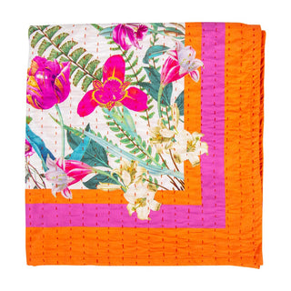 Caspari La Dolce Vita Kantha Quilt-Fuch/Ora Fabc Cotton Tblcvr-70.5 X 70.5 Inch FTC013