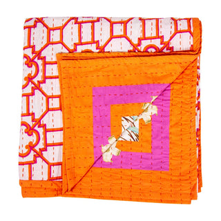 Caspari La Dolce Vita Kantha Quilt-Fuch/Ora Fabc Cotton Tblcvr-70.5 X 70.5 Inch FTC013