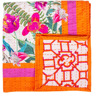 Caspari La Dolce Vita Kantha Quilt-Fuch/Ora Fabc Cotton Tblcvr-70.5 X 70.5 Inch FTC013