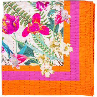 Caspari La Dolce Vita Kantha Quilt-Fuch/Ora Fabc Cotton Tblcvr-70.5 X 70.5 Inch FTC013
