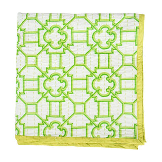 Caspari La Dolce Vita Kantha Quilt-Sage/Lav Fabc Cotton Tblcvr-70.5 X 70.5 Inch FTC014