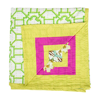 Caspari La Dolce Vita Kantha Quilt-Sage/Lav Fabc Cotton Tblcvr-70.5 X 70.5 Inch FTC014