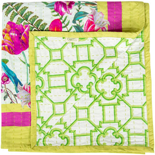 Caspari La Dolce Vita Kantha Quilt-Sage/Lav Fabc Cotton Tblcvr-70.5 X 70.5 Inch FTC014