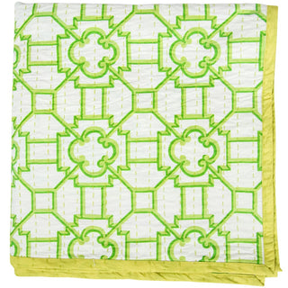 Caspari La Dolce Vita Kantha Quilt-Sage/Lav Fabc Cotton Tblcvr-70.5 X 70.5 Inch FTC014