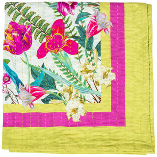 Caspari La Dolce Vita Kantha Quilt-Sage/Lav Fabc Cotton Tblcvr-70.5 X 70.5 Inch FTC014