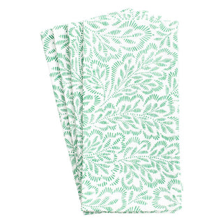 Caspari Block Print Leaves Green/White Fabc Cotton Napkin-Set Of 4 FTN007A