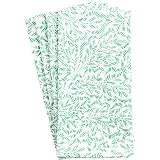 Caspari Block Print Leaves Green/White Fabc Cotton Napkin-Set Of 4 FTN007A