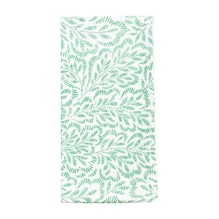 Caspari Block Print Leaves Cotton Dinner Napkins in Green & White - Set of 4, Three Sets FTN007AX3