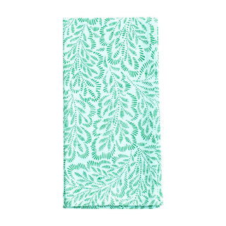 Caspari Block Print Leaves Turquoise/Green Fabc Cotton Napkin-Set Of 4 FTN007B
