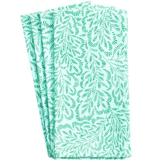 Caspari Block Print Leaves Turquoise/Green Fabc Cotton Napkin-Set Of 4 FTN007B