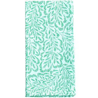 Caspari Block Print Leaves Turquoise/Green Fabc Cotton Napkin-Set Of 4 FTN007B