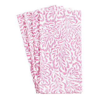 Caspari Block Print Leaves Fuchsia/White Fabc Cotton Napkin-Set Of 4 FTN008A