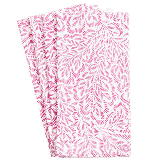 Caspari Block Print Leaves Fuchsia/White Fabc Cotton Napkin-Set Of 4 FTN008A