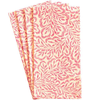 Caspari Block Print Leaves Coral/Fuchsia Fabc Cotton Napkin-Set Of 4 FTN008B