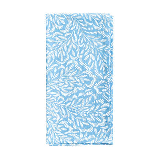 Caspari Block Print Leaves Blue/White Fabc Cotton Napkin-Set Of 4 FTN009A