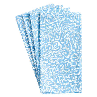 Caspari Block Print Leaves Blue/White Fabc Cotton Napkin-Set Of 4 FTN009A