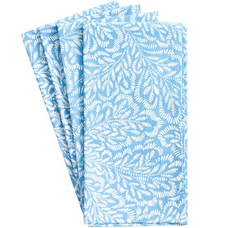 Caspari Block Print Leaves Blue/White Fabc Cotton Napkin-Set Of 4 FTN009A