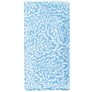 Caspari Block Print Leaves Blue/White Fabc Cotton Napkin-Set Of 4 FTN009A