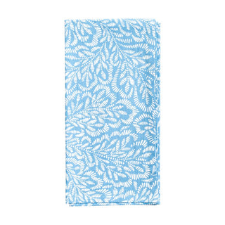 Caspari Block Print Leaves Cotton Dinner Napkins in Blue & White - Set of 4, Three Sets FTN009AX3