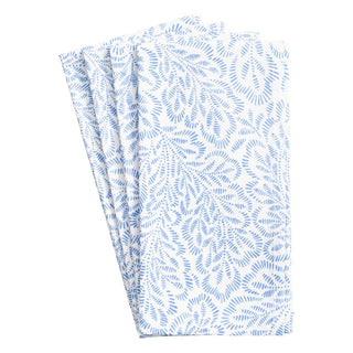 Caspari Block Print Leaves White/Blue Fabc Cotton Napkin-Set Of 4 FTN009B