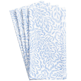 Caspari Block Print Leaves White/Blue Fabc Cotton Napkin-Set Of 4 FTN009B
