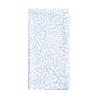 Caspari Block Print Leaves Cotton Dinner Napkins in White & Blue - Set of 4, Three Sets FTN009BX3