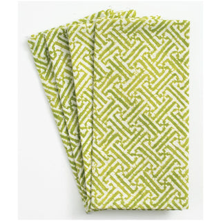 Caspari Fretwork Green/White Fabc Cotton Napkin-Set Of 4 FTN010B