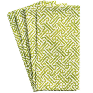 Caspari Fretwork Green/White Fabc Cotton Napkin-Set Of 4 FTN010B