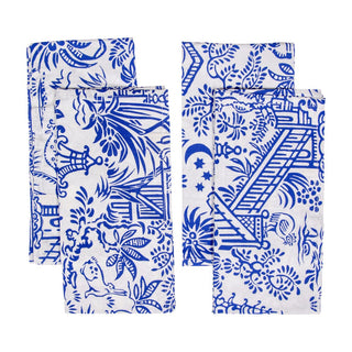 Caspari Pagoda Toile Blue/White Fabc Cotton Napkin-Set Of 4 FTN012A