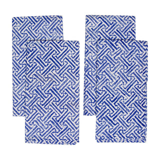 Caspari Fretwork Blue/White Fabc Cotton Napkin-Set Of 4 FTN012B
