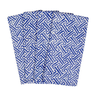 Caspari Fretwork Blue/White Fabc Cotton Napkin-Set Of 4 FTN012B