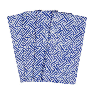 Caspari Fretwork Blue/White Fabc Cotton Napkin-Set Of 4 FTN012B