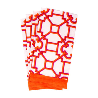 Caspari Garden Trellis Fabric Cotton Napkins in Fuchsia & Orange- Set of 4 FTN016