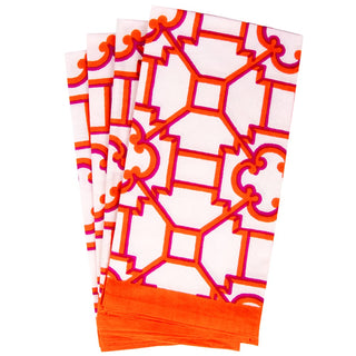 Caspari Garden Trellis Fabric Cotton Napkins in Fuchsia & Orange- Set of 4 FTN016