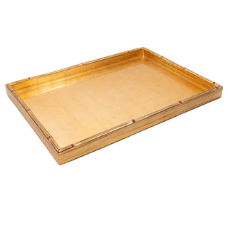 Caspari Gold Leaf Bamboo Edge Large Lacquer Rectangle Tray GOLDLQLGBAM