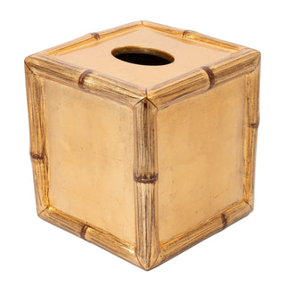 Caspari Gold Leaf Bamboo Edge Square Lacquer Tissue Box Cover GOLDLQSQTIS