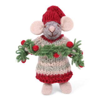 Gry & Sif Felt Ornament Set - Mouse in Red and Mouse with Garland