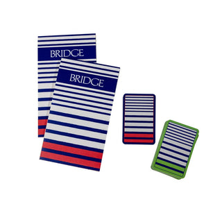 Caspari Breton Stripe Bridge Gift Sets - 2 Playing Card Decks & 2 Score Pads GS150