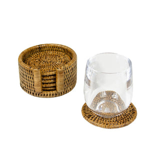 Caspari Natural Round Rattan Coaster - Set of 6 HCSRD001