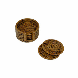 Caspari Natural Round Rattan Coaster - Set of 6 HCSRD001