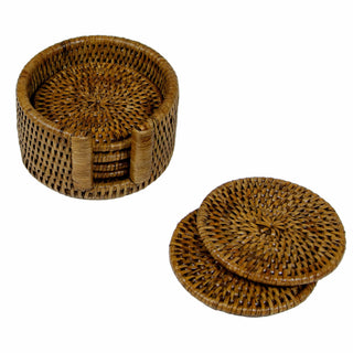 Caspari Natural Round Rattan Coaster - Set of 6 HCSRD001