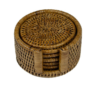 Caspari Natural Round Rattan Coaster - Set of 6 HCSRD001