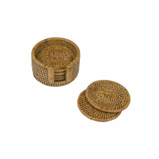 Caspari Honey Round Rattan Coaster - Set of 6 HCSRD002